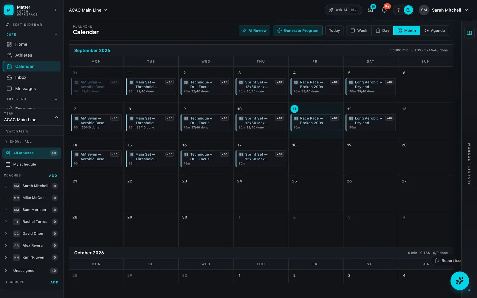 Planning Calendar: AI review, program generation, and the whole team’s month in one planning view.
